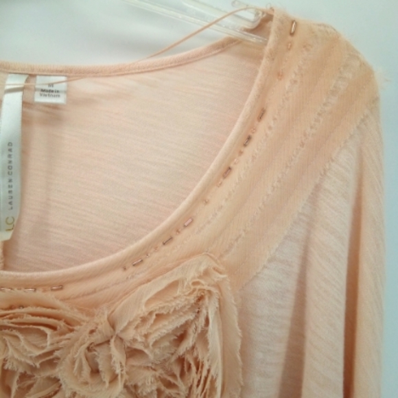 LC Lauren Conrad Pima Cotton Blend Blush Pink Beaded Flower Top M - Picture 11 of 11